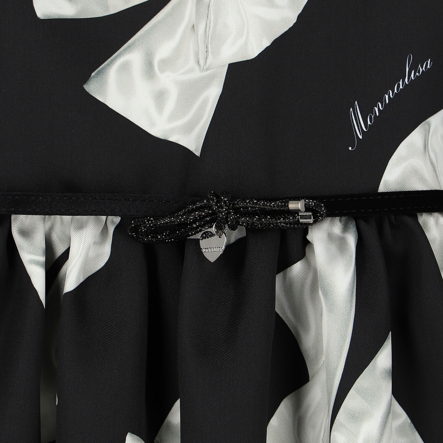 Girls Black Satin Bow Dress, 2, hi-res image number null